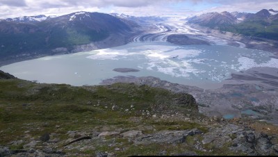 Libeth Saenger’s winning photo in the “scenery” category. Sweeping vista of Lowell Glacier and Lowell Lake, with peaks of the Wrangell-St. Elias Range beyond, taken from the top of Goatherd Mountain. Alsek River, Yukon Territory, Canada.